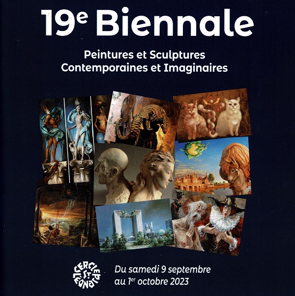 Affiche de la biennale de Saint Jean de Noblat 2023 représentant plusieurs oeuvres d'art contemporaines et imaginaire